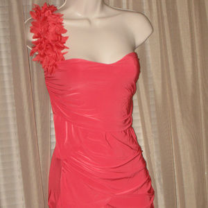 Black Koi Coral Stretch One Shoulder Dress